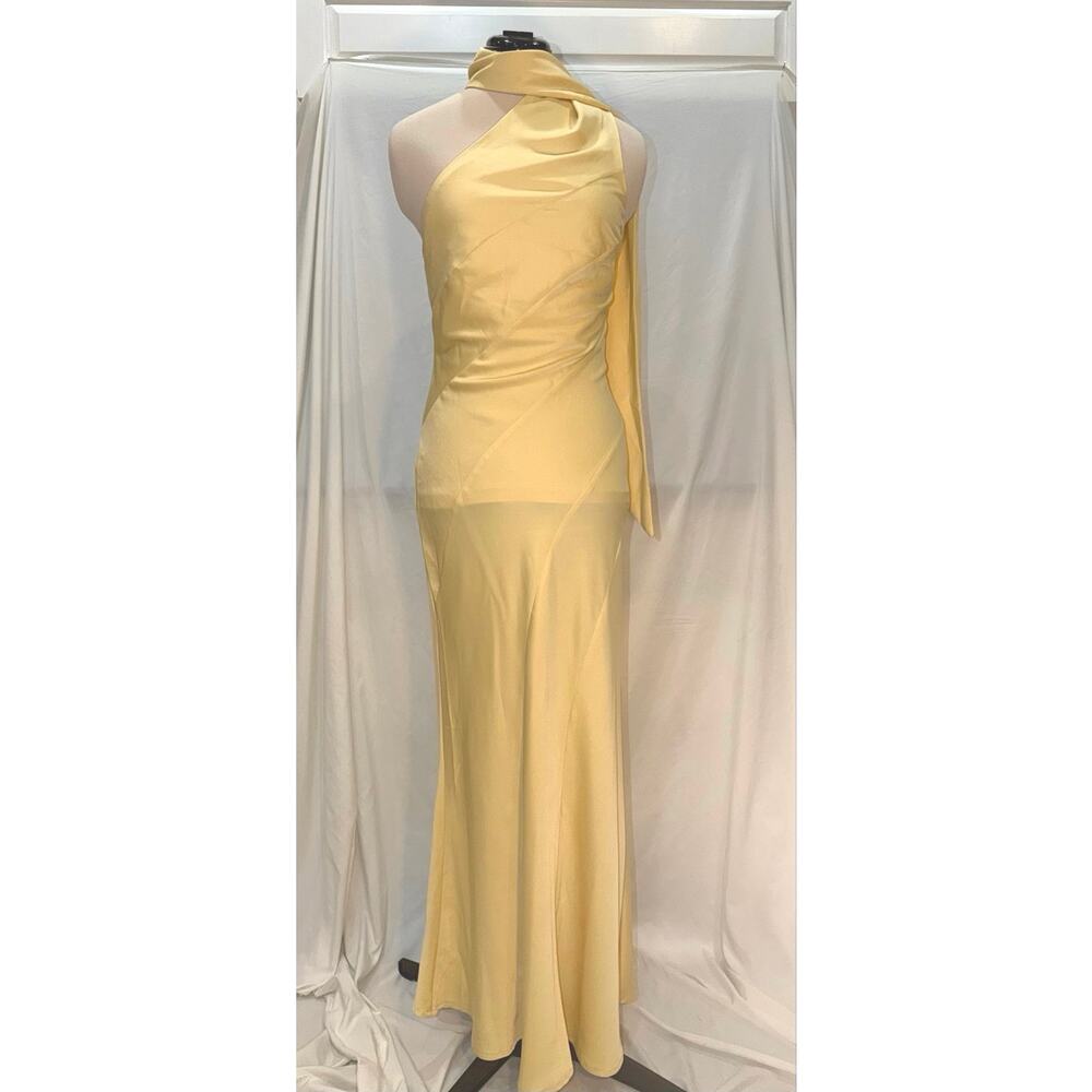 Hello Molly Pale Yellow One-Shoulder Satin Maxi Dress - Picture 2 of 9